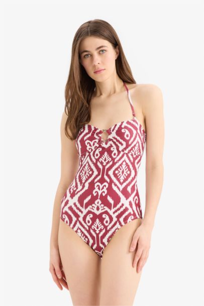 Etnik Desenli Boyundan Askılı Mayo