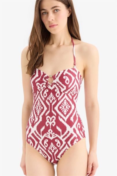 Etnik Desenli Boyundan Askılı Mayo