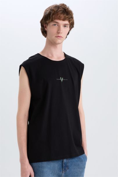 Boxy Fit Printed Crew Neck Sleeveless Vikings Valhalla Tank Top