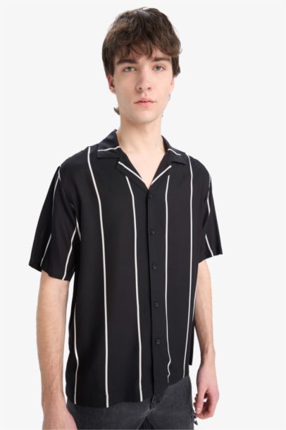 Regular Fit Apache Neck Striped Short Sleeve Shirt