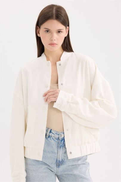 Regular Fit Polo Collar Cotton Lined Linen Waterproof Jacket