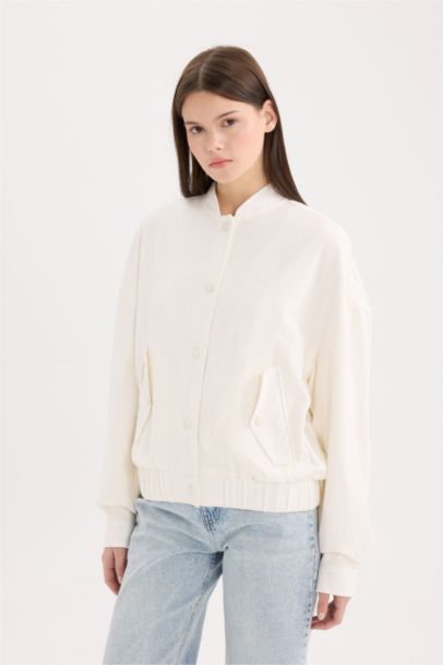 Regular Fit Polo Collar Cotton Lined Linen Waterproof Jacket