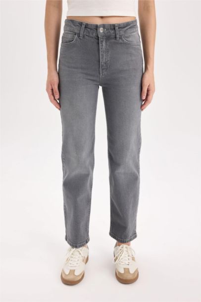 Comfort Straıght Yüksek Bel Bilek Boy Jean Yıkamalı Pantolon