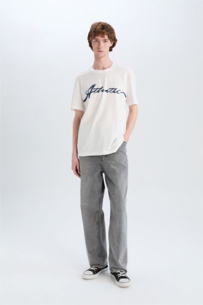 تيشيرت قطن قصة عادية برقبة مستديرة