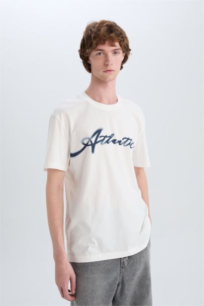 تيشيرت قطن قصة عادية برقبة مستديرة