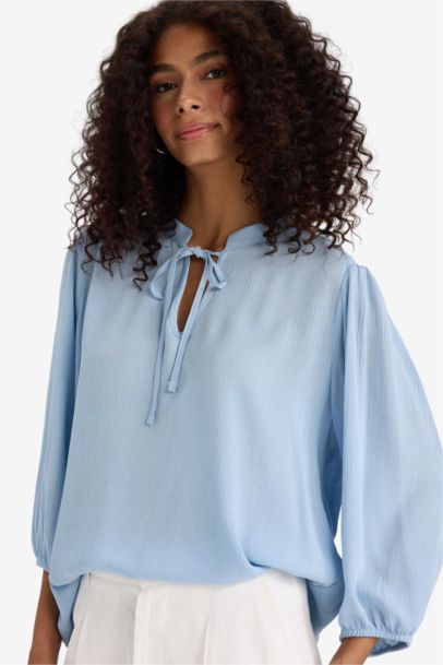Regular Fit Crinkle Viscose Long Sleeve Blouse