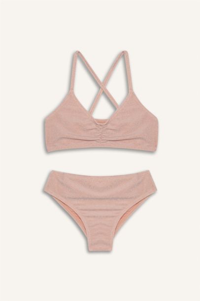 طقم بكيني بناتي قماش لامع - قطعتين