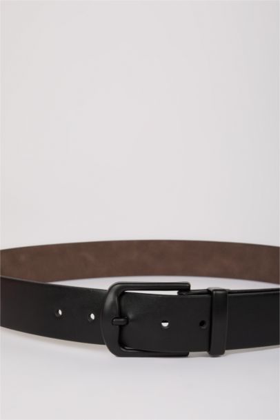 Man Rectangle Clasp Faux Leather Belt