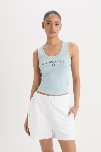 DeFactoFit NBA Boston Celtics Slim Fit Ribbed Crop T-Shirt