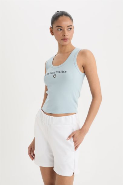 DeFactoFit NBA Boston Celtics Slim Fit Ribbed Crop T-Shirt