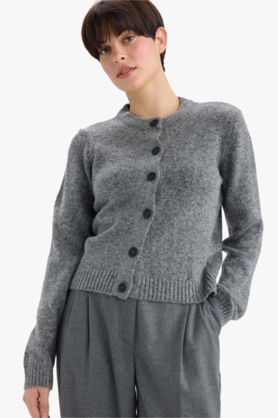 كارديجان بيزك قصة عادية بياقة مستديرة