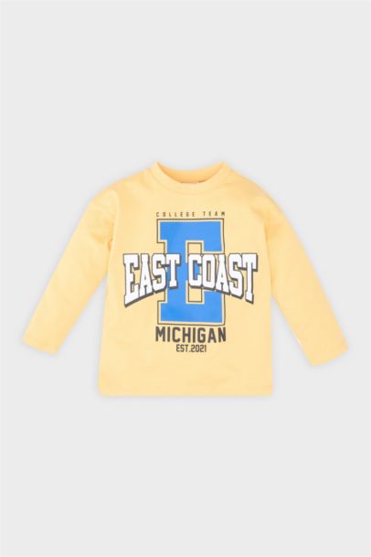 تيشيرت أولاد كم طويل مطبوع قصة عادية برقبة مستديرة