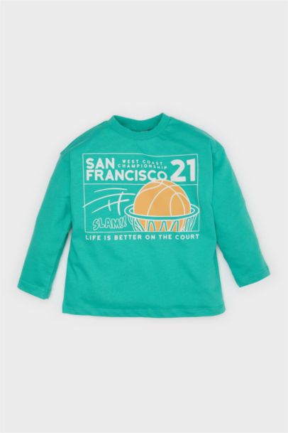 Baby Boy Crew Neck Sports Printed Long Sleeve T-Shirt