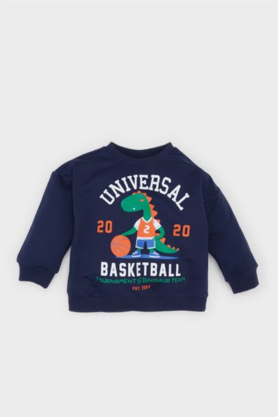 سويت شيرت ولادي قصة عادية بطبعة ديناصور