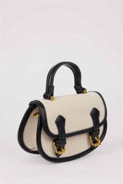 Woman Canvas Look Faux Leather Shoulder Bag