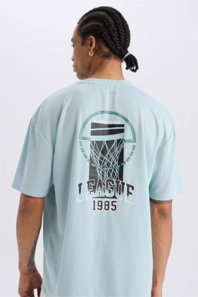 تي شيرت ميش مطبوع أوفر سايز بياقة مستديرة