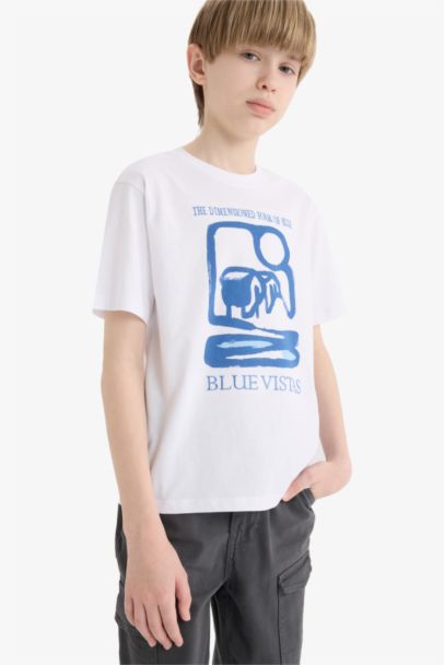 تيشيرت أولاد مطبوع قصة عادية برقبة مستديرة