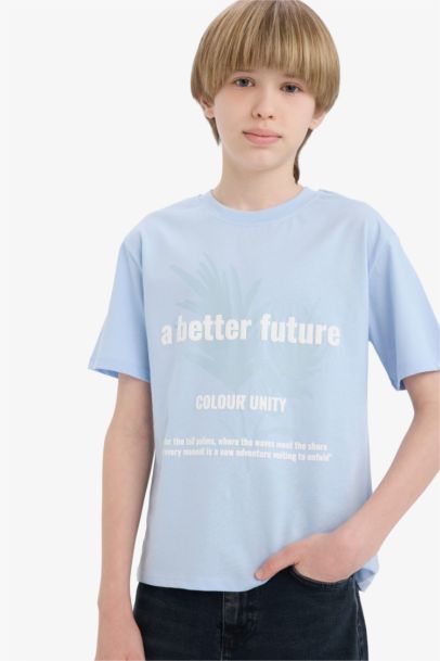 تيشيرت اولادي نص كم قصة عادية برقبة مستديرة