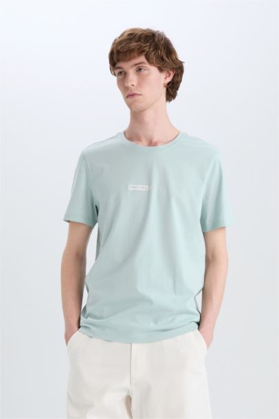 تيشيرت قطن سليم فيت مطبوع برقبة مستديرة