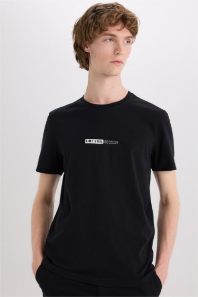 تيشيرت قطن سليم فيت مطبوع برقبة مستديرة