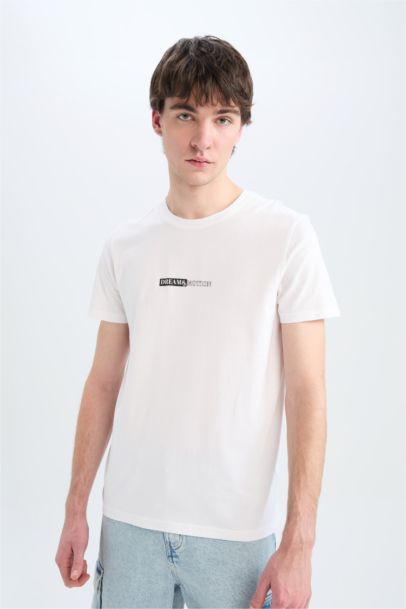 تيشيرت قطن سليم فيت مطبوع برقبة مستديرة