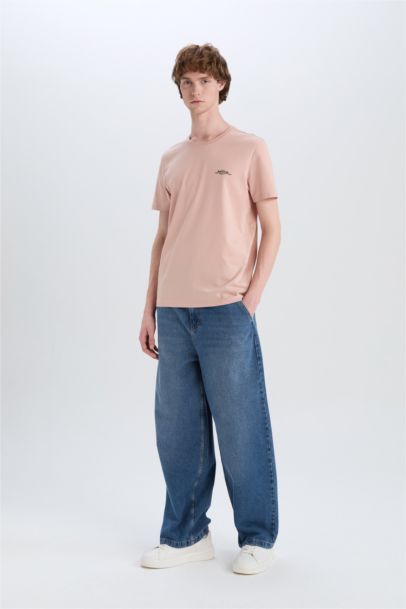 تيشيرت قطن سليم فيت مطبوع برقبة مستديرة