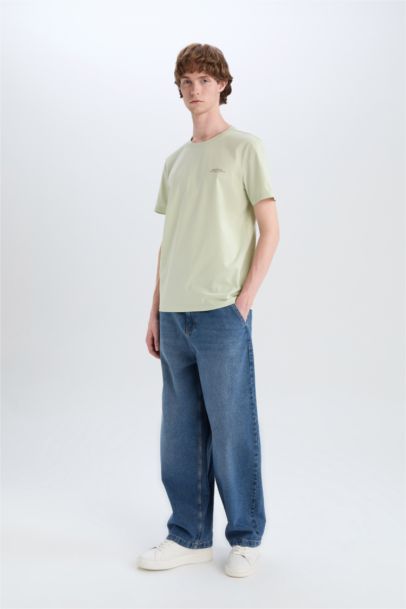 تيشيرت قطن سليم فيت مطبوع برقبة مستديرة