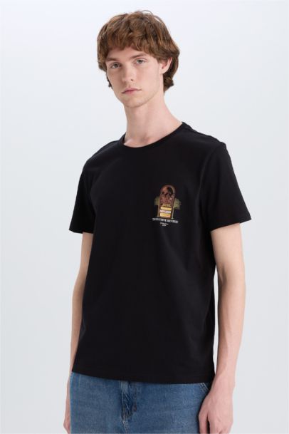 تيشيرت قطن سليم فيت مطبوع برقبة مستديرة