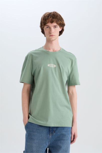 تي قطن شيرت قصة عادية مطبوع برقبة مستديرة