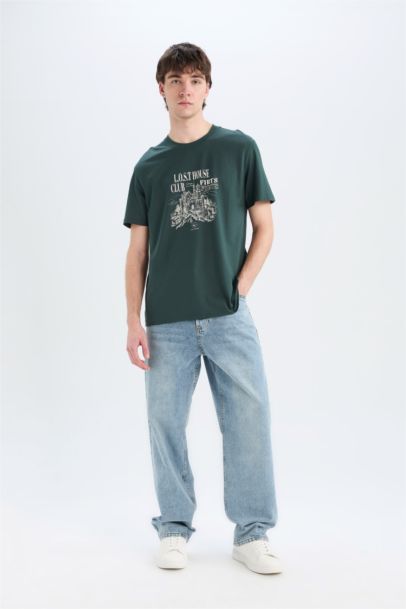 تيشيرت قطن قصة عادية برقبة مستديرة