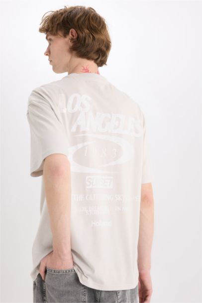 تيشيرت قطن أوفر سايز مطبوع برقبة مستديرة