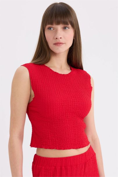 Pantalon large en tissu gaufré