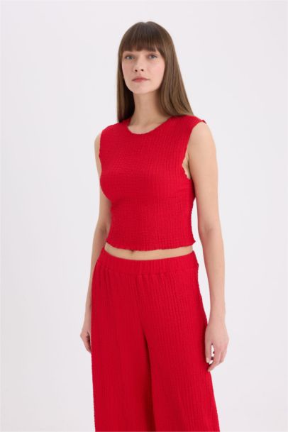 Pantalon large en tissu gaufré