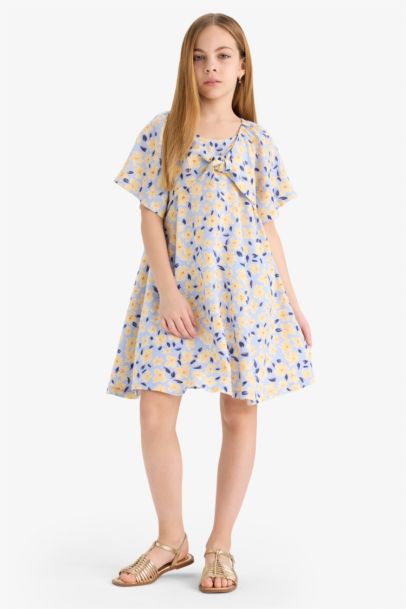 Girl Patterned Viscose Short Sleeve Dress