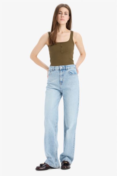 Débardeur slim côtelé à col carré