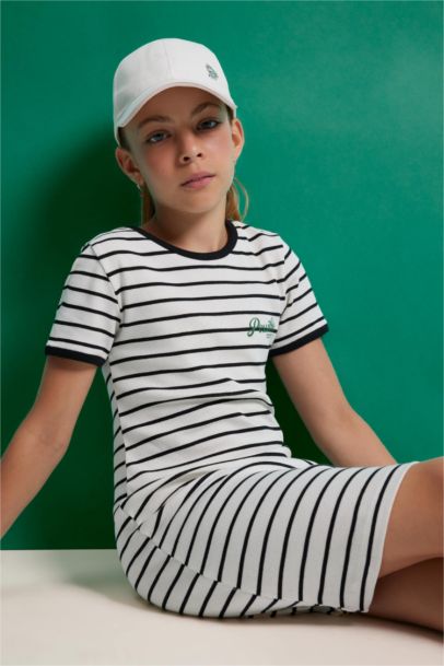 Girl Crew Neck Ribbed Camisole Striped Dress