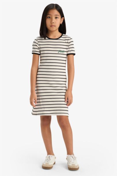 Girl Crew Neck Ribbed Camisole Striped Dress