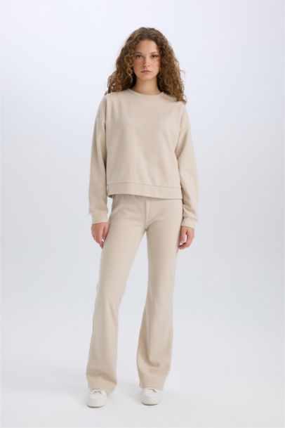 2'li Takım Basic Düz Bisiklet Yaka Üst Beli Lastikli Uzun Alt