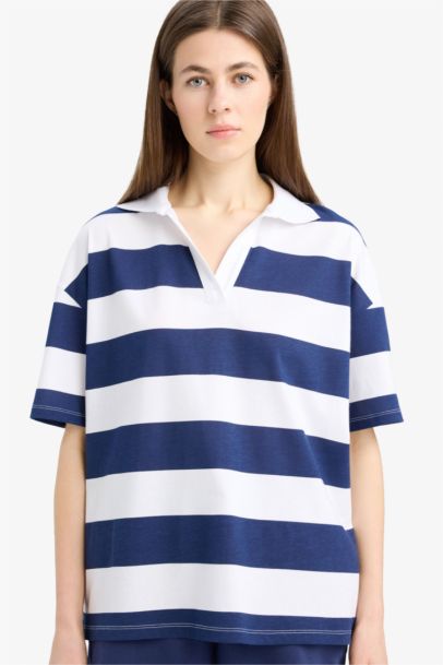 تيشيرت بولو نص كم قصة مريحة برقبة بولو