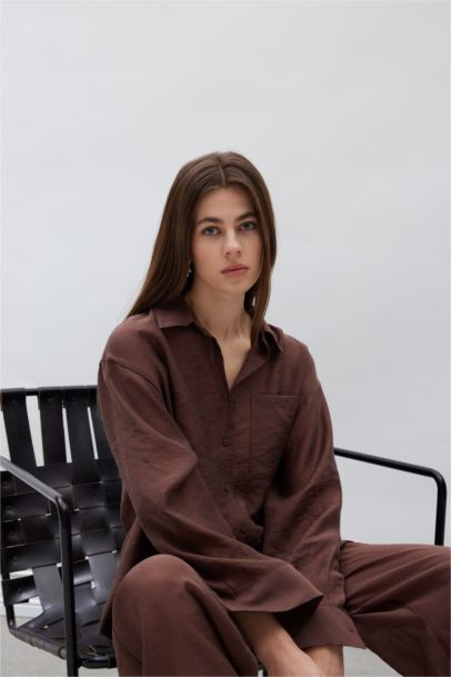 Oversize Geniş Kalıp Cepli Modal Uzun Kollu Gömlek