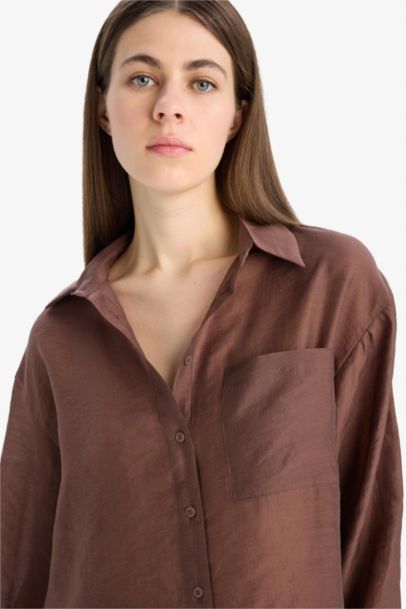 Oversize Geniş Kalıp Cepli Modal Uzun Kollu Gömlek