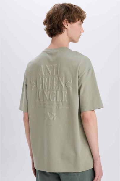 Cotton Boxy Fit Crew Neck Back Printed T-Shirt