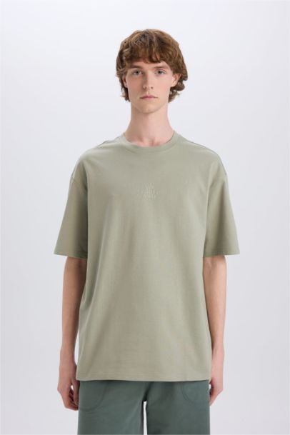 Cotton Boxy Fit Crew Neck Back Printed T-Shirt