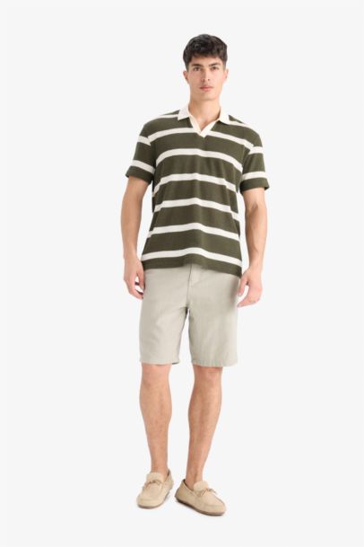 Regular Fit Polo Yaka Kısa Kollu Triko Görünümlü Tişört