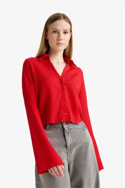 Slim Fit Shirt Collar Long Sleeve Shirt