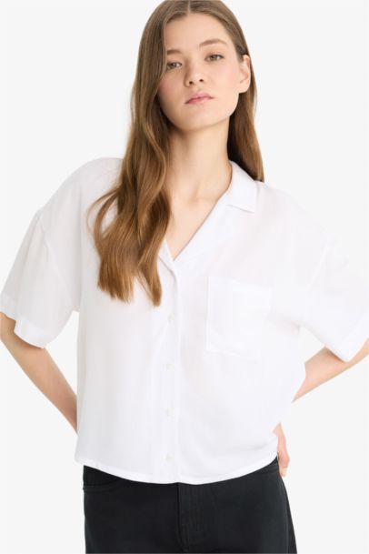 Crop Pyjamas Collar Short Sleeve Shirt