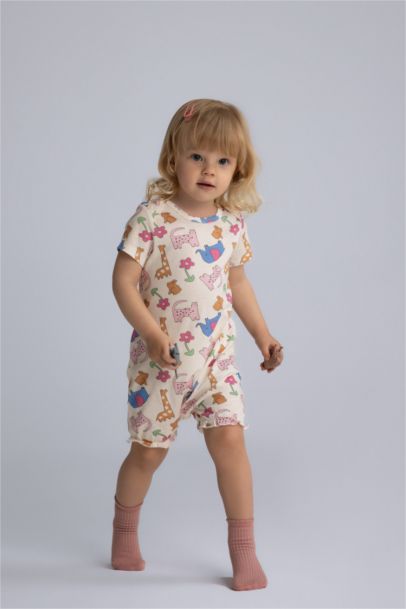 Baby Girl Newborn Animal Patterned Cotton Jumpsuit