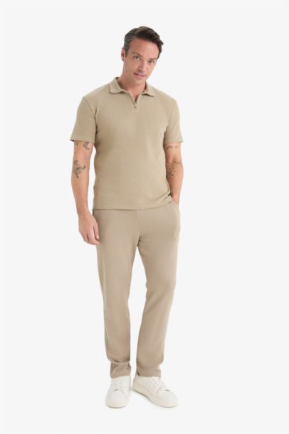 Regular Fit Polo Yaka Kısa Kollu Dokulu Tişört