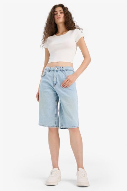 High Waist Denim Bermuda Shorts