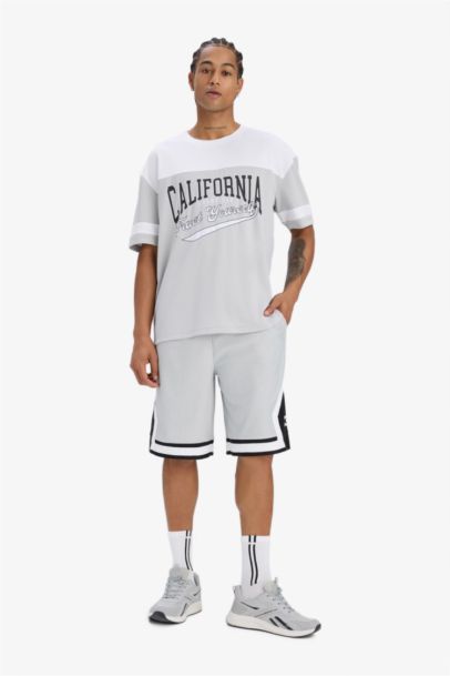 Hızlı Kuruyan Oversize Geniş Kalıp Bisiklet Yaka Baskılı Sporcu Kısa Kollu Tişört